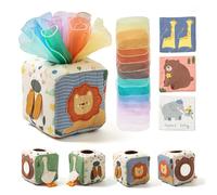 Montessori Spielzeug Baby Tücherbox,Baby Sensorik Spielzeug 6-12 Monate Motorikspielzeug Tissue Box für ab 1 2 3 Jahre Mädchen Jungen,Kinder Frühes Lernspielzeug Geschenke mit Spiegel,Farben,Texturen