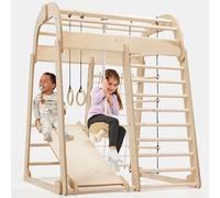 Montessori - Struttura da arrampicata in legno per bambini, parco giochi in legno con scivolo, altalena, parete da arrampicata, corda e scala di corda, per bambini dai 3 agli 8 anni