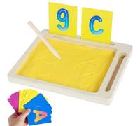 Montessori Vassoio di sabbia, Primo Allenamento, Lettere di Apprendimento e Segni Giocattoli Allenamento Lettere Legno Montessori Tavolo Sabbioso Giocattolo Educativo Giocattolo Regalo Natale (Giallo