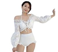 Montesy Costume da bagno da donna, tinta unita, push up, set da 3 pezzi, con copertura in pizzo