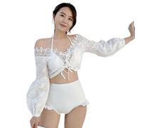 Montesy Costume da bagno da donna, tinta unita, push up, set da 3 pezzi, con copertura in pizzo