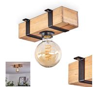 Montgomery, plafoniera in metallo/legno in nero/naturale, lampada dal design scandinavo con barra in legno, 1 portalampada E27, senza lampadine
