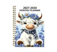 Monthly Planner Calendar - Paper Spiral 4 Year Schedule Notebook | Long Term Organizer - Cow Cover | 8.27x5.51in Agenda | Writing Pages | Appointment Tracking | School Office Study