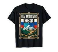 Monti Urali Russia Bandiera Cime innevate Viaggi Art Maglietta