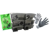 Montidistribuzione 6 Contenitori Neri per Esche Velenose Stazioni di Sicurezza HACCP. Distributori Erogatori per Ratti e Topi Grandi. Omaggio Guanti da Lavoro + Gr 150 Topicida Pasta Fresca