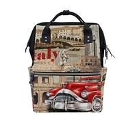 MONTOJ Italy Antica Architecture And Red Car Canvas Zaino Viaggi Campus