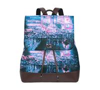 MONTOJ Tokyo Crowded Rain Night borsa da viaggio in pelle Campus Zaino