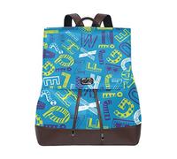 Montoj, zaino con lettera sullo sfondo blu