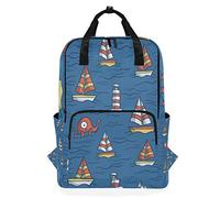 Montoj, zaino da viaggio con faro, nave e polpo sul mare, zaino per la scuola