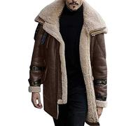 Montone Cappotto Giacca da uomo in pelle imbottita a maniche lunghe con collo a bavero Cappotto invernale da uomo Plus Size Giacca in pelle di pecora con cappotto vintage Felpa Giacca (Coffee, XXXXXL)