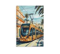 Montpellier - Stampa artistica da parete su tela, motivo: viaggio in Francia, per soggiorno, camera da letto, bagno, ufficio, decorazione per la casa, 40 x 60 cm