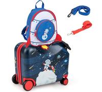 MonTravel Valigia Trolley Cavalcabile per Bambini con Asta Telescopica Poggiapiedi e Zainetto Omaggio Bagaglio a Mano Rigido 47x26,5x36,5 cm Set da Viaggio Bimbi Fantasia Spaceman