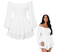 Montrestar Abito Balze Gonfie, Taglia L Chiffon Abito con Spalle Scoperte E Pantaloncini Integrati, Gonna Balze con Maniche Sbuffo Lunghe, Costume Pirata Donna, Vestito Estivo Senza Spalline