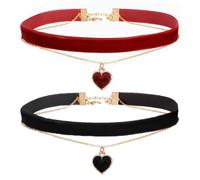 Montrestar Collana Donna Girocollo in Velluto Nero Rosso, 2 Pezzi Donna Choker con Cuore per Carnevale di Halloween
