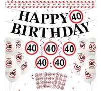 Montrestar Decorazione Compleanno 40 Anni, Palloncini, Striscione, Adesivi, Segnale Stradale, Spirali, Nastro Adesivo