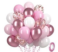 Montrestar Palloncini Rosa, 30 Palloncini Rosa e Bianco Metallizzato, Palloncini Coriandoli Oro Rosa per Ragazze Donne Compleanno Matrimonio Cresima Fidanzamento Baby Shower