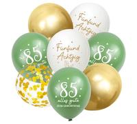 Montrestar Set di 30 palloncini decorativi per l'85° compleanno uomo e donna, verde salvia e oro, occasione compleanno, 85 anni, coriandoli, palloncino
