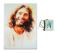 MONTY SOUL Stampa su Legno Gesù, Collana Rosario e Porta Santo Rosario - Quadro Moderno Religioso Cristo in Alta Definizione 45x30 cm - Arte Sacra, Tela di qualità Superiore (Stampa su Legno)