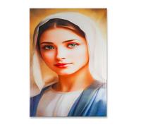 MONTY SOUL Stampa su Tela Madonna Regina della Famiglia in Alta Definizione 60x40 cm, Collana Rosario e PortaRosario - Quadro Moderno Religioso - Vergine Maria, Arte Sacra (Madonna Medgugorje)