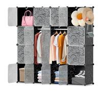 Monucep Armadio, sistema di scaffalatura portatile, 16 cubi in plastica, armadio aperto con 2 grucce e 2 ganci, nero