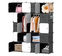 Monucep Armadio, sistema di scaffalatura portatile, 20 cubi, in plastica, armadio aperto con 2 grucce e 2 ganci, nero