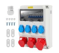 Monucep Distributore CEE da parete 32 A con FI, 4 Schuko, alloggiamento IP65