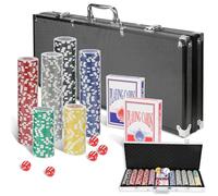 Monucep Set da poker da 500 chip laser da poker da 12 grammi, nucleo in metallo, con 2 ponti da poker, 5 dadi, button, Big Blind, Little Blind, gioco da poker per professionisti e principianti, nero