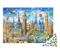 Monumenti Città Europee Puzzle 1000 Pezzi Mongolfiera Gioco di Puzzle 1000 Pezzi per Adulti Relax Decorazione Regalo 52x38cm/1000pcs