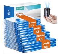 MONVANE Sacchetti vuoti per vestiti con pompa elettrica senza fili 12 pezzi (3 x 80 x 60 cm, 3 x 70 x 50 cm, 3 x 60 x 40 cm e 3 x 50 x 30 cm) per viaggi, letti, coperte e cuscini