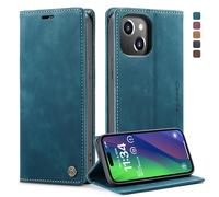 Monweicz Cover Compatibile con IPhone 15 Plus, Custodia Portafoglio con Slot per Scheda, Protezione Completa Premium in Pelle PU, Flip Libro Magnetica IPhone 15 Plus, Blu-verde