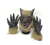 MonyPlay Maschera da lupo da uomo a copertura completa, in lattice, con zampa di lupo mannaro in lattice, per travestimenti, spaventosa testa di lupo mannaro, maschere per cosplay da donna (maschera +