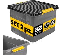 Monzana® 2x Contenitore con Coperchio 32L BPA Free Chiusura a Scatto Scatole Impilabili Scatola Organizer Cantina Garage Contenitori Plastica Box