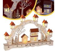 Monzana Addobbo Natalizio Legno Luci Natale LED Batteria Timer Villaggio Natalizio Decorazioni Natalizie