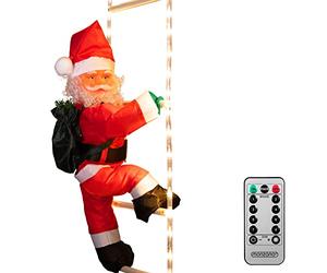 MONZANA® Babbo Natale con LED sulla Scala XL 90cm Timer 8 Modalità Luminose per Interni ed Esterni Decorazioni Natalizie
