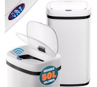 Monzana® Cestino per Rifiuti con Sensore 50L in Acciaio Inox Pattumiera con Fissaggio Coperchio incl. Cavo USB Secchio Display LED