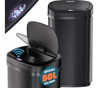Monzana® Cestino per Rifiuti con Sensore 50L in Acciaio Inox Pattumiera con Fissaggio Coperchio incl. Cavo USB Secchio Display LED