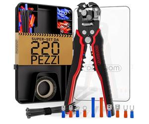 MONZANA Pinza Spelafili 3in1 Set 220 Pezzi con Scatola Accessori 0,2-6mm² Acciaio Spelacavi Automatico Strumento per Crimpare Cavi