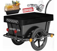 MONZANA® Rimorchio per Biciclette con Cassone in Plastica da 90L Gancio da Carico Carrello Trasporto Viaggi Bici Portaoggetti