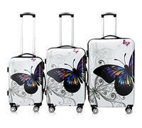 Monzana Set di valigie 3 pz trolley rigida Butterfly con lucchetto rotelle 360° bagaglio a mano valigia M L XL