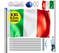 MONZANA® Set Montaggio Bandiera con Asta in Alluminio 6,5 m In une Moschettone Gancio per Messa a Terra Regolabile in Altezza
