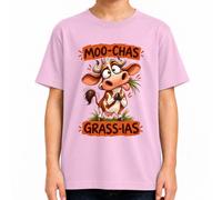 Moo Chas Grass Ias Mucca Divertente Grazie, Maglietta per bambini | Gioco di parole, ringraziamento, agricoltura, agricoltura, cartoni animati, fumetti, divertente, ringraziamento, manzo