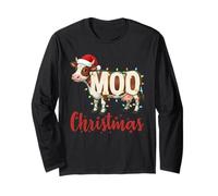 Moo Christmas Lights Funny Cow Lovers Cattle Famer Farming Maglia a Manica