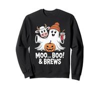 Moo I Mean Boo And Brews Divertente Mucca Fantasma Halloween 2025 Felpa