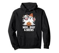 Moo I Mean Boo And Brews Divertente Mucca Fantasma Halloween 2025 Felpa con Cappuccio