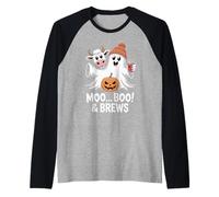 Moo I Mean Boo And Brews Divertente Mucca Fantasma Halloween 2025 Maglia con Maniche Raglan