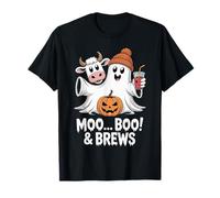 Moo I Mean Boo And Brews Divertente Mucca Fantasma Halloween 2025 Maglietta
