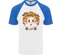 Moo I Mean Boo Maglietta Da Baseball S/S Divertente Con Mucca Per Uomo Halloween
