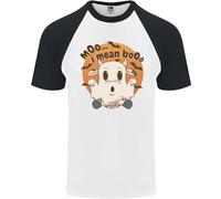 Moo I Mean Boo Maglietta Da Baseball S/S Divertente Con Mucca Per Uomo Halloween