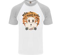 Moo I Mean Boo Maglietta Da Baseball S/S Divertente Con Mucca Per Uomo Halloween