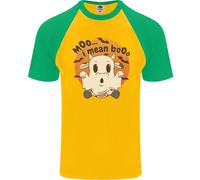 Moo I Mean Boo Maglietta Da Baseball S/S Divertente Con Mucca Per Uomo Halloween